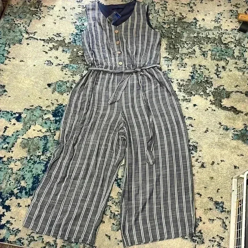 APT 9 sleeveless wide leg loose fitting stripe pocket jumpsuit PXL NWT